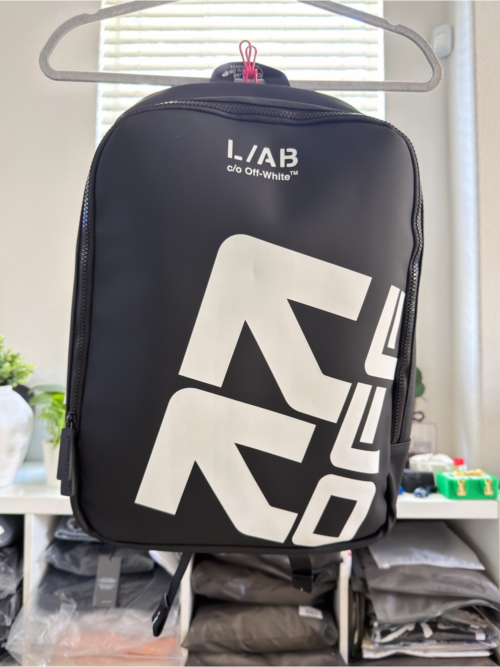 Off-White Black Backpack with White L/AB Graphic